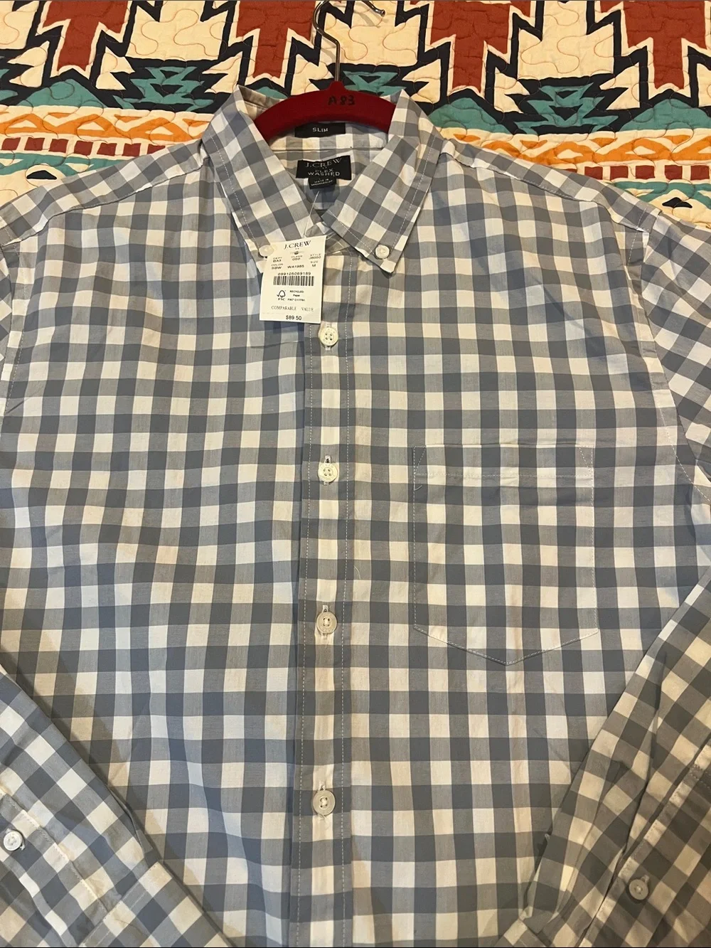 J. Crew Blue and White Gingham Button-Down Shirt